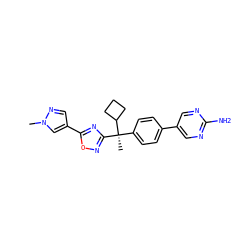 Cn1cc(-c2nc([C@](C)(c3ccc(-c4cnc(N)nc4)cc3)C3CCC3)no2)cn1 ZINC000143540733