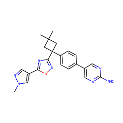 Cn1cc(-c2nc(C3(c4ccc(-c5cnc(N)nc5)cc4)CC(C)(C)C3)no2)cn1 ZINC000150070649