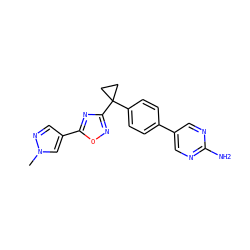 Cn1cc(-c2nc(C3(c4ccc(-c5cnc(N)nc5)cc4)CC3)no2)cn1 ZINC000149758872
