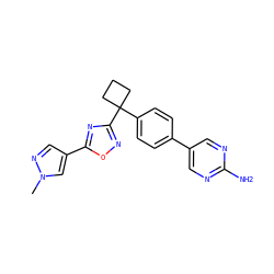 Cn1cc(-c2nc(C3(c4ccc(-c5cnc(N)nc5)cc4)CCC3)no2)cn1 ZINC000149959972