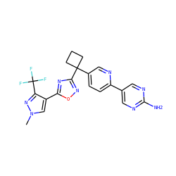 Cn1cc(-c2nc(C3(c4ccc(-c5cnc(N)nc5)nc4)CCC3)no2)c(C(F)(F)F)n1 ZINC000096175423