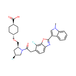 Cn1cc(-c2nc3ccc(CC(=O)N4C[C@@H](F)C[C@H]4CO[C@H]4CC[C@H](C(=O)O)CC4)c(F)c3o2)c2ccccc21 ZINC000254112468
