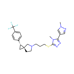 Cn1cc(-c2nnc(SCCCN3CC[C@]4(C[C@@H]4c4ccc(C(F)(F)F)cc4)C3)n2C)cn1 ZINC001772612509