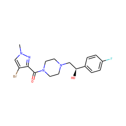 Cn1cc(Br)c(C(=O)N2CCN(C[C@H](O)c3ccc(F)cc3)CC2)n1 ZINC000058580923