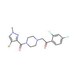 Cn1cc(Br)c(C(=O)N2CCN(CC(=O)c3ccc(F)cc3F)CC2)n1 ZINC000058580944