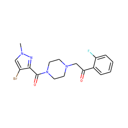 Cn1cc(Br)c(C(=O)N2CCN(CC(=O)c3ccccc3F)CC2)n1 ZINC000058575155