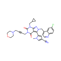 Cn1cc(C#N)cc1-c1c2c(=O)n(CC#CCN3CCOCC3)c(=O)n(CC3CC3)c2nn1Cc1ccnc2ccc(Cl)cc12 ZINC000084732554