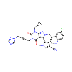 Cn1cc(C#N)cc1-c1c2c(=O)n(CC#CCn3cncn3)c(=O)n(CC3CC3)c2nn1Cc1ccnc2ccc(Cl)cc12 ZINC000084732553