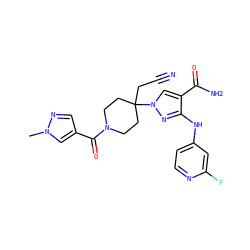 Cn1cc(C(=O)N2CCC(CC#N)(n3cc(C(N)=O)c(Nc4ccnc(F)c4)n3)CC2)cn1 ZINC000220986376