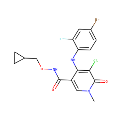 Cn1cc(C(=O)NOCC2CC2)c(Nc2ccc(Br)cc2F)c(Cl)c1=O ZINC000013679330