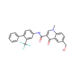 Cn1cc(C(=O)Nc2ccc(-c3ccccc3)c(C(F)(F)F)c2)c(=O)c2cc(CO)ccc21 ZINC000084706742