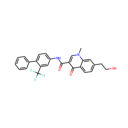 Cn1cc(C(=O)Nc2ccc(-c3ccccc3)c(C(F)(F)F)c2)c(=O)c2ccc(CCO)cc21 ZINC000084705654