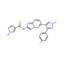 Cn1cc(C(=O)Nc2cn3nc(-c4cn(C)nc4-c4ccc(F)cc4)ccc3n2)cn1 ZINC001772634168