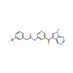 Cn1cc(C(=O)c2cncc(NC(=O)Cc3cccc(C(F)(F)F)c3)c2)c2cncnc21 ZINC000169707745