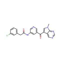 Cn1cc(C(=O)c2cncc(NC(=O)Cc3cccc(Cl)c3)c2)c2cncnc21 ZINC000169707748