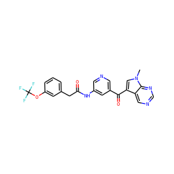 Cn1cc(C(=O)c2cncc(NC(=O)Cc3cccc(OC(F)(F)F)c3)c2)c2cncnc21 ZINC000169707727