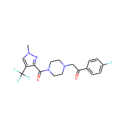 Cn1cc(C(F)(F)F)c(C(=O)N2CCN(CC(=O)c3ccc(F)cc3)CC2)n1 ZINC000058568779