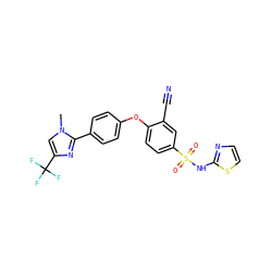 Cn1cc(C(F)(F)F)nc1-c1ccc(Oc2ccc(S(=O)(=O)Nc3nccs3)cc2C#N)cc1 ZINC000095583204