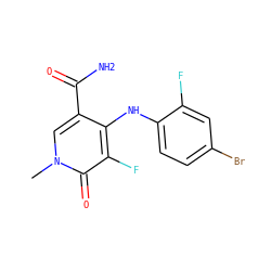 Cn1cc(C(N)=O)c(Nc2ccc(Br)cc2F)c(F)c1=O ZINC000013679348