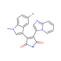 Cn1cc(C2=C(c3cnc4ccccn34)C(=O)NC2=O)c2cc(Br)ccc21 ZINC000096922375