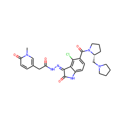 Cn1cc(CC(=O)N/N=C2\C(=O)Nc3ccc(C(=O)N4CCC[C@@H]4CN4CCCC4)c(Cl)c32)ccc1=O ZINC000072181111