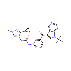 Cn1cc(CC(=O)Nc2cncc(C(=O)c3cn(C(C)(C)C)c4ncncc34)c2)c(C2CC2)n1 ZINC000169707758