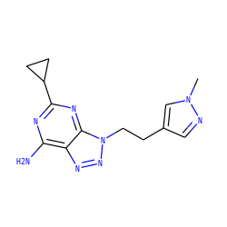 Cn1cc(CCn2nnc3c(N)nc(C4CC4)nc32)cn1 ZINC000084690939