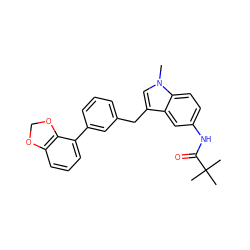Cn1cc(Cc2cccc(-c3cccc4c3OCO4)c2)c2cc(NC(=O)C(C)(C)C)ccc21 ZINC000058592144