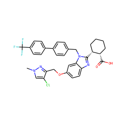 Cn1cc(Cl)c(COc2ccc3nc([C@@H]4CCCC[C@@H]4C(=O)O)n(Cc4ccc(-c5ccc(C(F)(F)F)cc5)cc4)c3c2)n1 ZINC000226026775