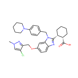 Cn1cc(Cl)c(COc2ccc3nc([C@@H]4CCCC[C@@H]4C(=O)O)n(Cc4ccc(N5CCCCC5)cc4)c3c2)n1 ZINC000226049422
