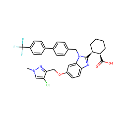 Cn1cc(Cl)c(COc2ccc3nc([C@H]4CCCC[C@H]4C(=O)O)n(Cc4ccc(-c5ccc(C(F)(F)F)cc5)cc4)c3c2)n1 ZINC000226026786