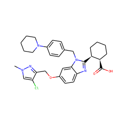 Cn1cc(Cl)c(COc2ccc3nc([C@H]4CCCC[C@H]4C(=O)O)n(Cc4ccc(N5CCCCC5)cc4)c3c2)n1 ZINC000218311155