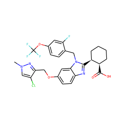 Cn1cc(Cl)c(COc2ccc3nc([C@H]4CCCC[C@H]4C(=O)O)n(Cc4ccc(OC(F)(F)F)cc4F)c3c2)n1 ZINC000218311253