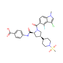 Cn1cc(Cl)c2c(F)c(C(=O)N3C[C@@H](C4CCN(S(C)(=O)=O)CC4)C[C@H]3C(=O)Nc3ccc(C(=O)O)cc3)ccc21 ZINC000207296255