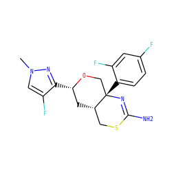 Cn1cc(F)c([C@H]2C[C@H]3CSC(N)=N[C@@]3(c3ccc(F)cc3F)CO2)n1 ZINC000169708470