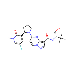 Cn1cc(F)cc([C@H]2CCCN2c2ccn3ncc(C(=O)N[C@H](CO)C(C)(C)C)c3n2)c1=O ZINC000139668275