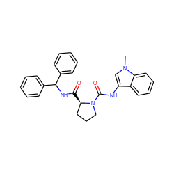 Cn1cc(NC(=O)N2CCC[C@H]2C(=O)NC(c2ccccc2)c2ccccc2)c2ccccc21 ZINC001772655393