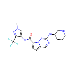 Cn1cc(NC(=O)c2ccc3cnc(N[C@@H]4CCCNC4)nn23)c(C(F)(F)F)n1 ZINC000473155031