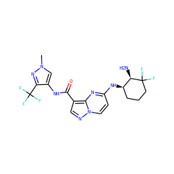 Cn1cc(NC(=O)c2cnn3ccc(N[C@@H]4CCCC(F)(F)[C@@H]4N)nc23)c(C(F)(F)F)n1 ZINC000473109153