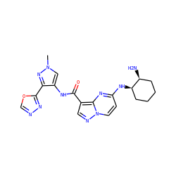 Cn1cc(NC(=O)c2cnn3ccc(N[C@@H]4CCCC[C@@H]4N)nc23)c(-c2nnco2)n1 ZINC000473111497