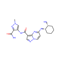 Cn1cc(NC(=O)c2cnn3ccc(N[C@H]4CCCC[C@H]4N)nc23)c(C(N)=O)n1 ZINC000473109546