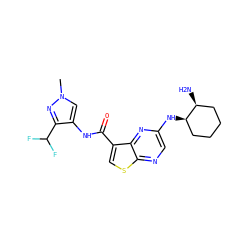 Cn1cc(NC(=O)c2csc3ncc(N[C@@H]4CCCC[C@@H]4N)nc23)c(C(F)F)n1 ZINC000473172848