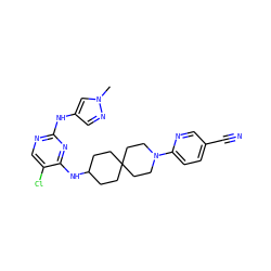 Cn1cc(Nc2ncc(Cl)c(NC3CCC4(CC3)CCN(c3ccc(C#N)cn3)CC4)n2)cn1 ZINC001772580105