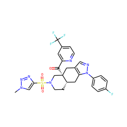 Cn1cc(S(=O)(=O)N2CC[C@H]3Cc4c(cnn4-c4ccc(F)cc4)C[C@]3(C(=O)c3cc(C(F)(F)F)ccn3)C2)nn1 ZINC001772617537