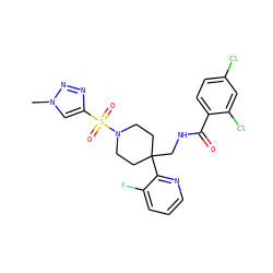 Cn1cc(S(=O)(=O)N2CCC(CNC(=O)c3ccc(Cl)cc3Cl)(c3ncccc3F)CC2)nn1 ZINC000042888130