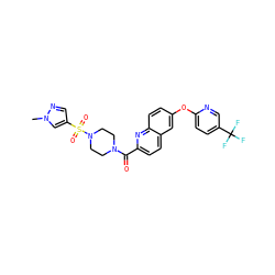 Cn1cc(S(=O)(=O)N2CCN(C(=O)c3ccc4cc(Oc5ccc(C(F)(F)F)cn5)ccc4n3)CC2)cn1 ZINC001772583138