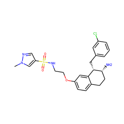 Cn1cc(S(=O)(=O)NCCOc2ccc3c(c2)[C@H](Cc2cccc(Cl)c2)[C@H](N)CC3)cn1 ZINC000068245452