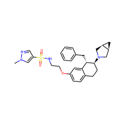 Cn1cc(S(=O)(=O)NCCOc2ccc3c(c2)[C@H](Cc2ccccc2)[C@@H](N2C[C@H]4C[C@H]4C2)CC3)cn1 ZINC000144670647