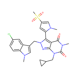 Cn1cc(S(C)(=O)=O)cc1-c1c2c(=O)n(C)c(=O)n(CC3CC3)c2nn1Cc1cn(C)c2ccc(Cl)cc12 ZINC000101201280