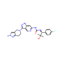 Cn1cc2c(n1)CCN(c1n[nH]c3cc(NC(=O)N[C@@H](c4ccc(F)cc4)C(C)(C)O)ncc13)C2 ZINC001772646844